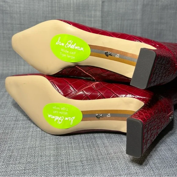 Sam Edelman Sylvia Knee High Wide Calf Leather Boot Cherry Crocodile Size 8.5M - Picture 7 of 8